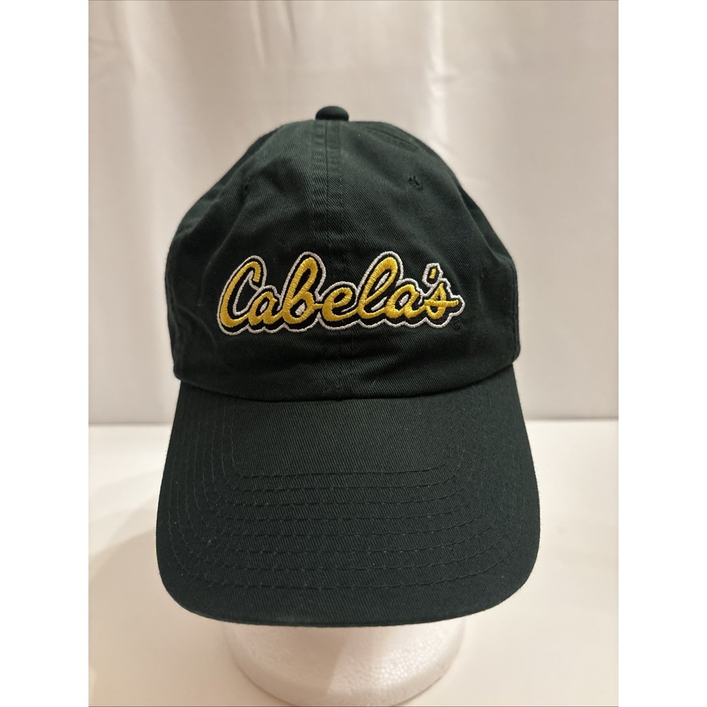 Cabelas Hat Cap Strap Back Mens Green Yellow Hunting Fishing Outdoors Dad Adjust